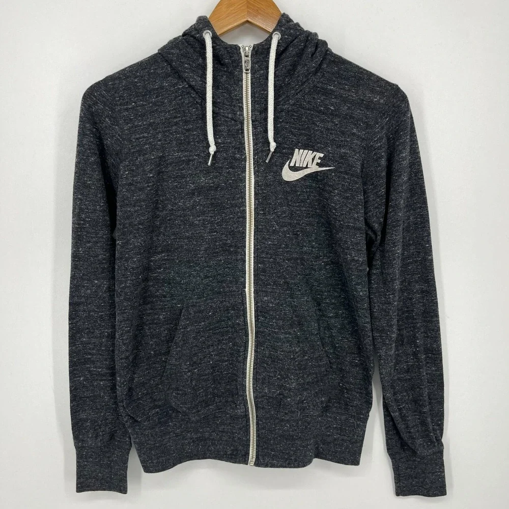 Nike Full Zip Hoodie Women's Size‎ M Gray Pockets Swoosh Logo Cotton Blend